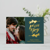ゴールド ピース&ラブ フォト ホリデー カード (立ち正面)