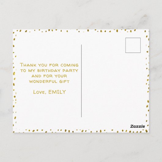 ゴールド フェイク グリッター バースデー ガール フォト ありがとう ポストカード (裏面)