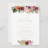 ゴールド フェザー ボヘミア フラワー 50周年 結婚記念日 招待状 (正面)