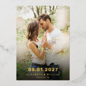 ゴールド・フォイル写真の発表日結婚を保存 箔招待状 (正面)