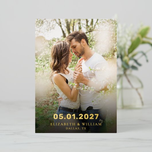 ゴールド・フォイル写真の発表日結婚を保存 箔招待状 (立ち正面)