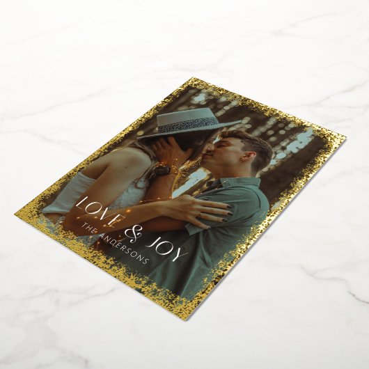 ゴールド・フォイル・キラキラと輝く愛と喜びのホリデー写真カード 箔シーズンカード (回転した状態)