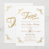 ゴールド フォイル ベビーシャワー ツインズ スクリプトタイプ 全てゴールド 招待状 (正面/裏面)