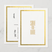 ゴールド フォイル ホワイト エレガント ミニマル セーブ・ザ・デート 案内ポストカード (正面/裏面)