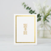 ゴールド フォイル ホワイト エレガント ミニマル セーブ・ザ・デート 案内ポストカード (スタンド正面)