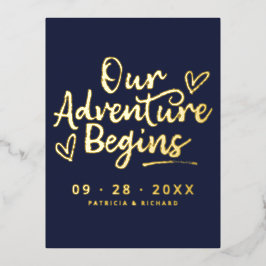 ゴールド・フォイル Our Adventure Begins セーブ・ザ・デート・カード 箔シーズンポストカード