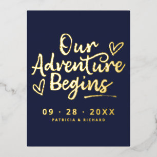 ゴールド・フォイル Our Adventure Begins セーブ・ザ・デート・カード 箔シーズンポストカード