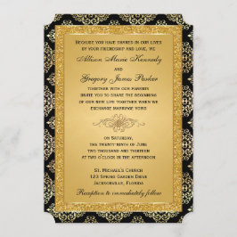 ゴールド フォックス グリッター、ダマスク ウェディング インビテーション
