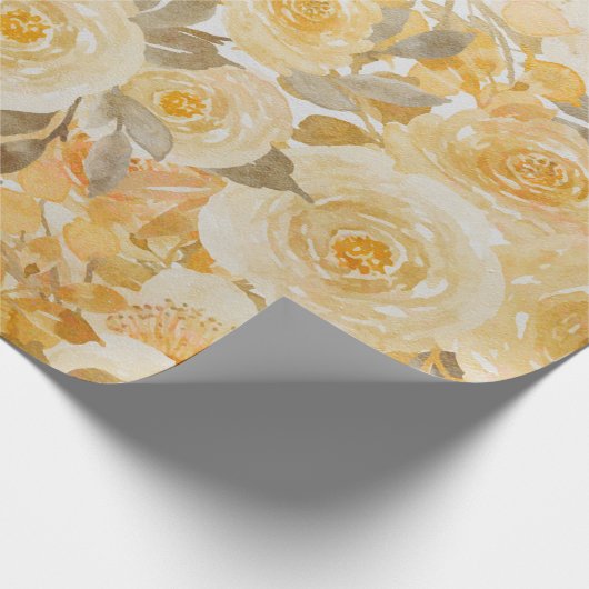 ゴールド フラワーの水彩 エレガント アンティーク ラッピングペーパー (角)