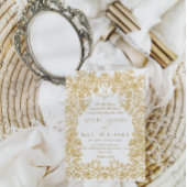 ゴールド フラワーズ ヴィンテージ エレガンス モノグラム ウェディング 招待状