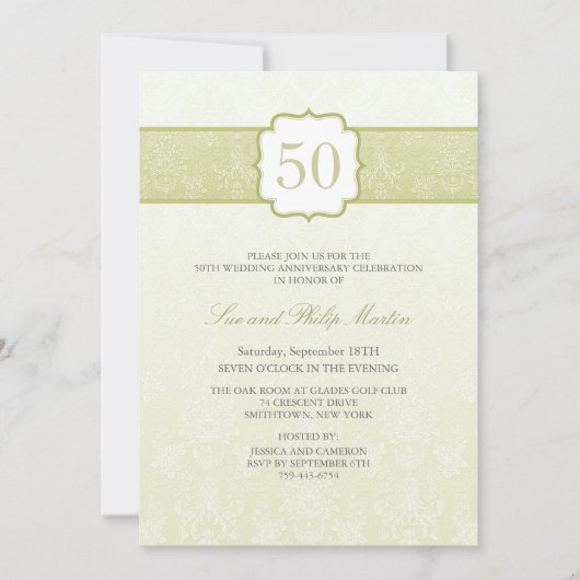 ゴールド フラワーダマスク 50周年 結婚記念日 招待状 (正面)