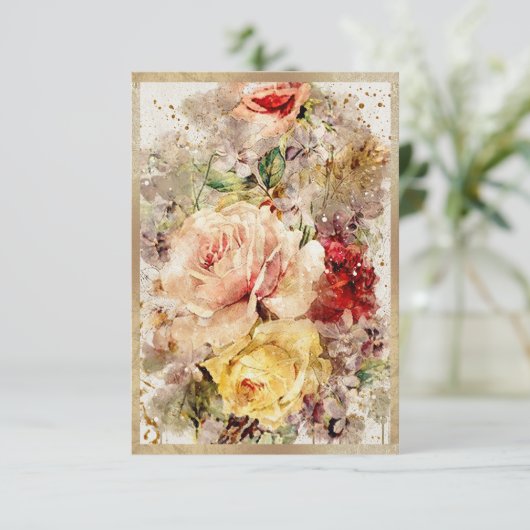 ゴールド フラワール アブストラクト サンキューカード (スタンド正面)