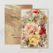 ゴールド フラワール アブストラクト サンキューカード (正面/裏面)