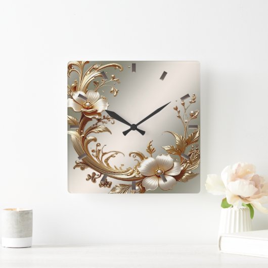 ゴールド フラワー ウォールクロック (ホーム)