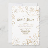 ゴールド フラワー エレガント ホワイト モダン ブライダル シャワー 招待状 (正面)