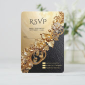 ゴールド フラワー エンブリッシュメント RSVP カード (スタンド正面)