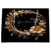 ゴールド フラワー オーナメント フレーム ギフト バッグ ラージペーパーバッグ (正面)