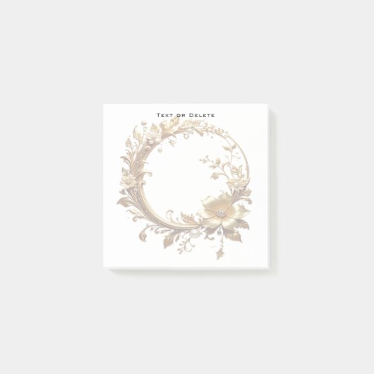 ゴールド フラワー オーナメント フレーム ポストイット ノート (正面)