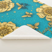 ゴールド フラワー ティールバックグラウンド オーダーメイド ネーム シェルパブランケット (3/4)