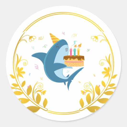 ゴールド フラワー デコレーション ゴールド フレーム 誕生日 ラウンドシール (正面)