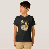 ゴールド フラワー トナカイ ホリデー Tシャツ (正面フル)