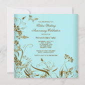 ゴールド フラワー パール ティール 50周年 結婚記念日 招待状 (裏面)