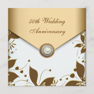 ゴールド フラワー パール ホワイト 50周年 結婚記念日 招待状