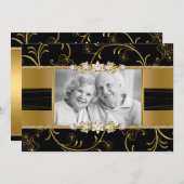 ゴールド フラワー フォト 50周年 結婚記念日 招待状 (正面/裏面)