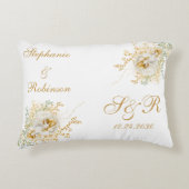 ゴールド フラワー モノグラム ロゴ ウェディング アクセントクッション (正面)