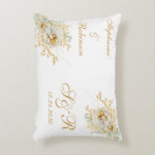 ゴールド フラワー モノグラム ロゴ ウェディング アクセントクッション (正面(垂直))