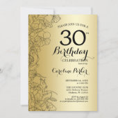 ゴールド フラワー 30歳の誕生日パーティー 招待状 (正面)