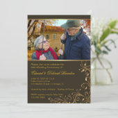 ゴールド フラワー 50周年 結婚記念日 招待状 (スタンド正面)