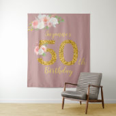 ゴールド フラワー 50歳の誕生日パーティー フォト 背景 タペストリー (インサイチュ)