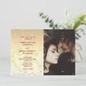 ゴールド フローラルレース ウェディング フォト 招待状 (スタンド正面)