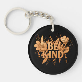 ゴールド フローラル柄優しい気持ちを "Be Kind" アクリル製 サークル キーチェーン
