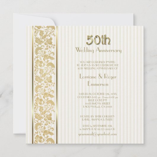 ゴールド フローラル エレガンス 50周年 結婚記念日 招待状 (正面)