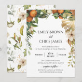 ゴールド フローラル | エレガント ユーカリ グリーンのウェディング 招待状 (正面/裏面)