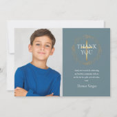 ゴールド フローラル ガーランド ファースト ホーリー コミュニオン フォト サンキューカード (正面)