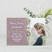 ゴールド フローラル グリッター オンブレ マウブ ライラック セーブ デート 招待状 (スタンド正面)