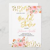 ゴールド フローラル スプリング ブライダル シャワー 招待状 (正面/裏面)