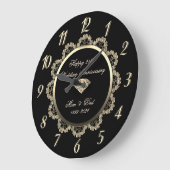 ゴールド フローラル スワール ブラック 25周年 記念日 ラージ壁時計 (傾斜)