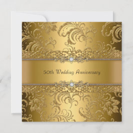 ゴールド フローラル スワール 50周年 結婚記念日 招待状