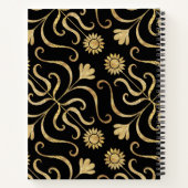 ゴールド フローラル ダマスク ヒマワリ クラシック ブラック フォークアート ノートブック (裏面)