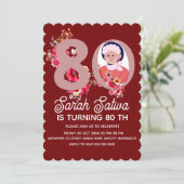 ゴールド フローラル ナンバー 80歳の誕生日 招待状 テンプレート (スタンド正面)