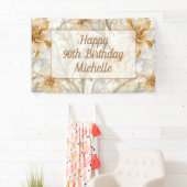 ゴールド フローラル ハッピー90歳の誕生日 横断幕 (インサイチュ)