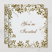ゴールド フローラル パーティー 招待状 (正面/裏面)