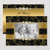 ゴールド フローラル フォト 50周年 結婚記念日 招待状 (正面/裏面)