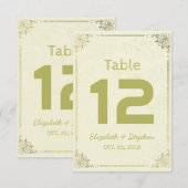 ゴールド フローラル フレーム ウェディング 席次 テーブル ナンバー 招待状 (正面/裏面)
