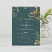 ゴールド フローラル ブルーミング | 現代的な結婚式の儀式 招待状 (スタンド正面)