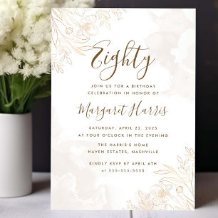ゴールド フローラル リーフ ボーダー 80歳 八十誕生日 招待状